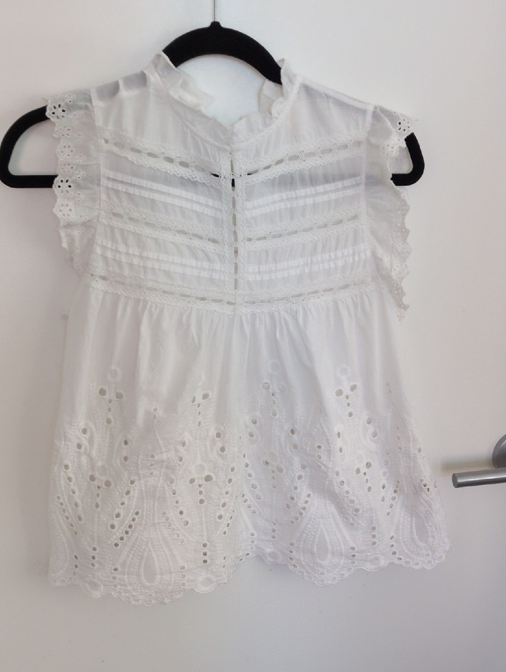 Adiva White Ruffled Collar Blouse Eyelet Lace Inset